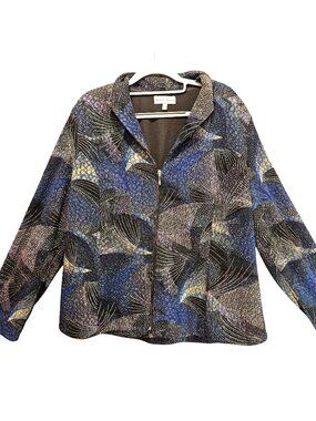 Draper's & Damon's dressy jacket womens L Black Blue glitzy fleece lined zip fun